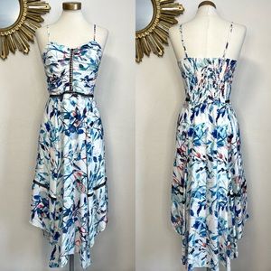 Parker Silk Floral Handkerchief Midi Dress